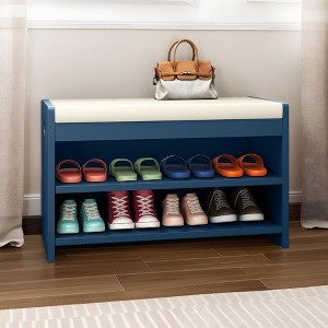 28in Entryway Bench with Shoe Storage End of Bed Bench with Cushioned Seat Blue - 1 of 4