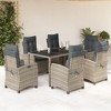 vidaXL 7-Piece Gray Poly Rattan Patio Dining Set with Cushions - Adjustable Reclining Chairs, Glass Tabletop - Outdoor Garden/Backyard Furniture - 2 of 4