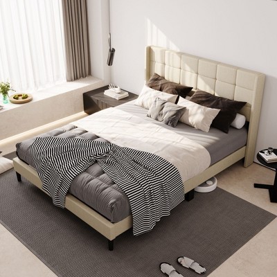 FUFU&GAGA Queen-Size Upholstered Bed Frame, Square shape,TB117 - Certified,Stable Slat Support