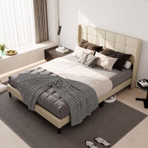 FUFU&GAGA Queen-Size Upholstered Bed Frame, Square shape,TB117 - Certified,Stable Slat Support - 1 of 4