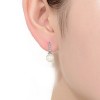 Guili Sterling Silver Rhodium Plated White Round Genuine Freshwater Pearl with Clear Round Cubic Zirconia Drop Earrings, a True Classic of Grace - 2 of 3