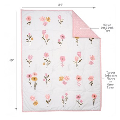 White and Pink Floral Cotton Baby Crib Bedding Set
