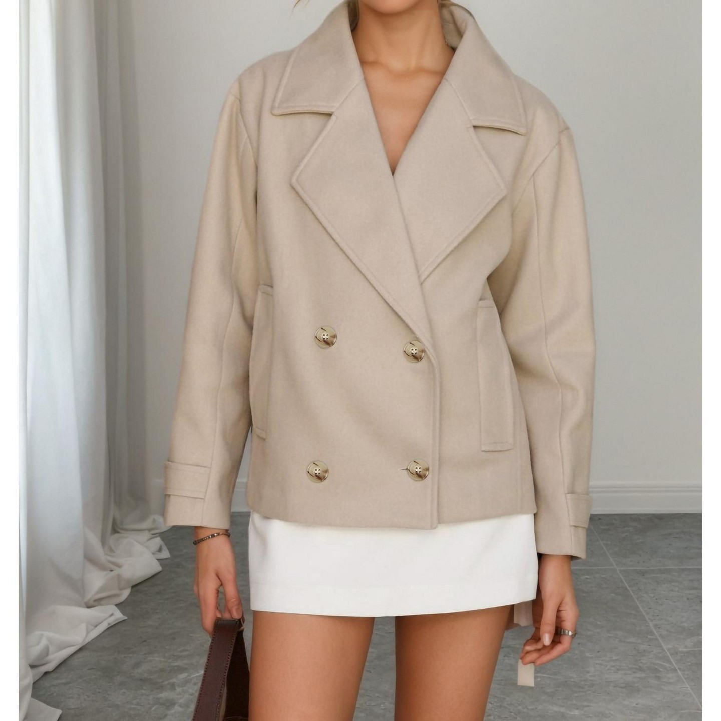 Женская куртка EadianDree Women Short Coat Lapel Double Breasted Outerwear with Side Pockets — фото 2