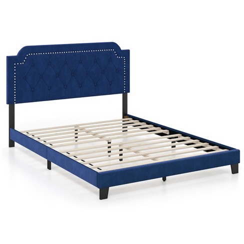 Tangkula Queen Size Velvet Platform Bed w/ Button Tufted & Nailhead Trim Headboard - image 1 of 4