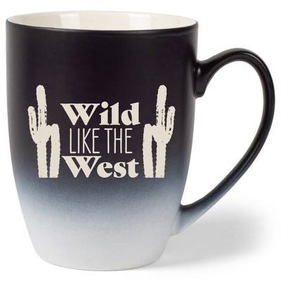 100 North Cactus Design 10 Ounce Black and White Two Toned Ombre, Comfortably Fits Your Hands, Ceramic Tea Coffee Cup Mug, Wild Like The West