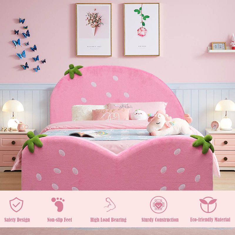 Tangkula Pink Kids Upholstered Twin Bed Toddler Bed with Adjustable Non-slip Feet, 4 of 7