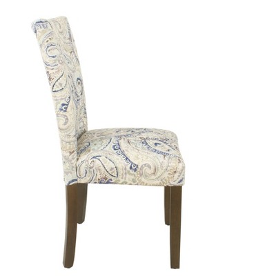 Set of 2 Blue Velvet Paisley Parsons Side Chairs with Wood Legs