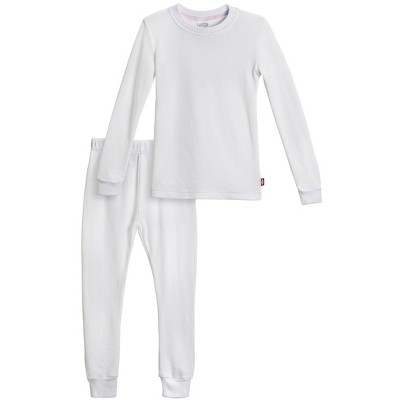 Image of City Threads Girls USA-Made Soft & Cozy Thermal 2-Piece Long Johns,White w/ Light Pink Stitch ,3-6 Months