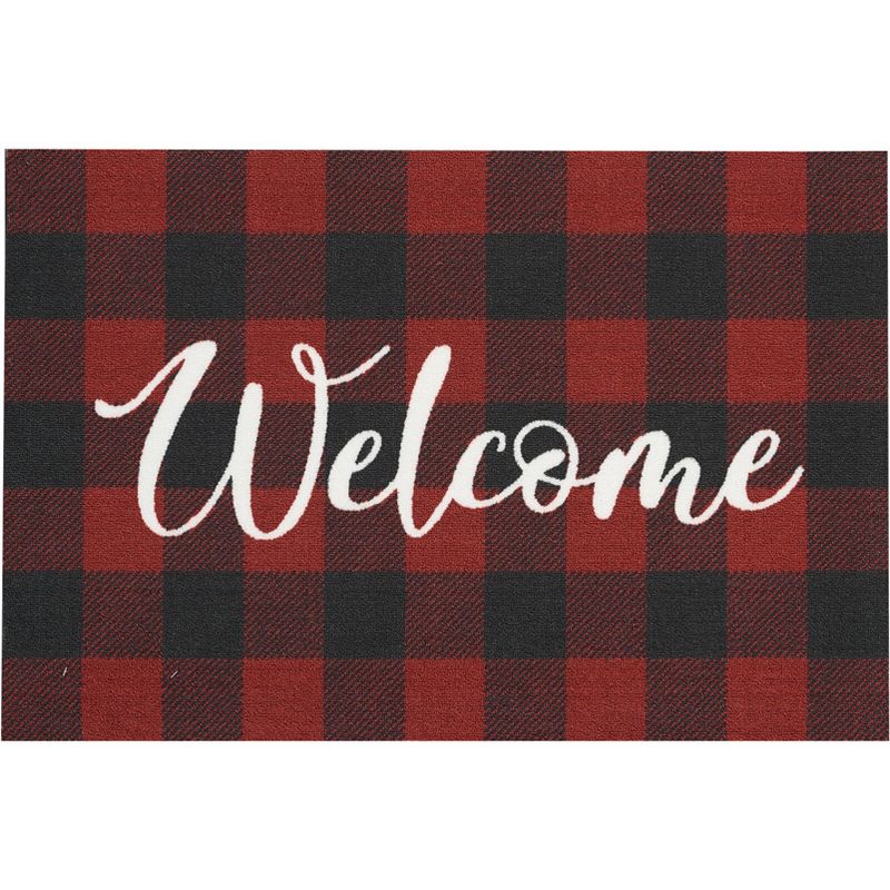 Nourison Christmas Plaid Welcome Mat Holiday Accent Rug Black Red 2' x 3', 1 of 2