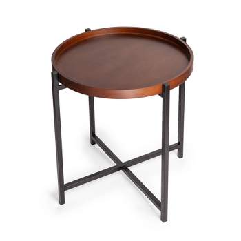 Mid-Century Modern Round Side Table with Removable Wood Tray Brown - Danya B.