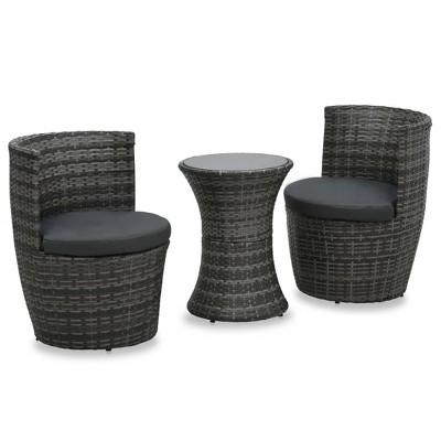 vidaXL Garden Furniture Set Gray rattan, Anthracite cushion, Black tabletop