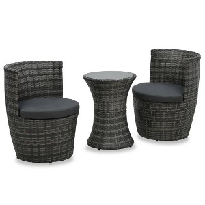 vidaXL Garden Furniture Set Gray rattan, Anthracite cushion, Black tabletop - 1 of 4
