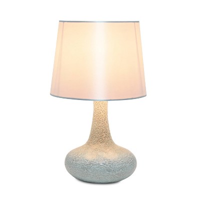 White Mosaic Tiled Glass Genie Nightstand Lamp with Fabric Shade