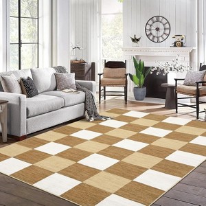 Acekool 5x7 Washable Area Rug, Modern Checkered Plaid, Non-Slip, Stain Resistant Ultra-Thin Low Pile Carpet for Living Room, Bedroom, Grey - 1 of 4