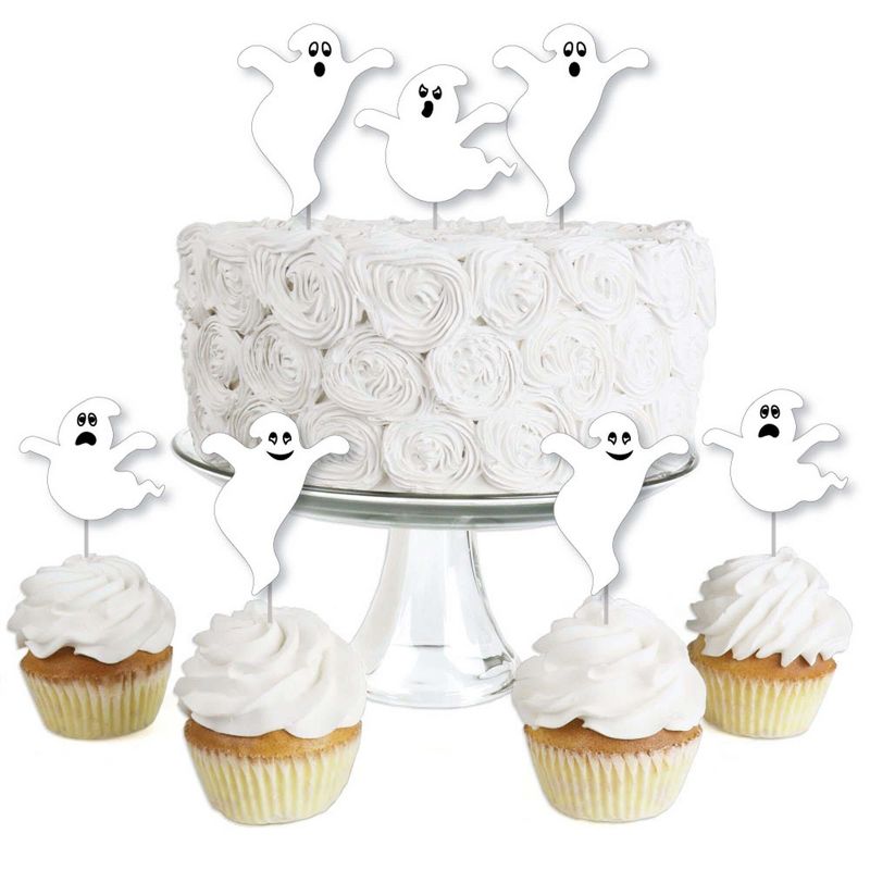 Big Dot of Happiness Spooky Ghost - Dessert Cupcake Toppers - Halloween Party Clear Treat Picks - Set of 24, 1 of 9
