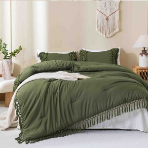 BAGOKIE 3 Pieces Boho Tassel Bed in a Bag Comforter Set - 1 of 4