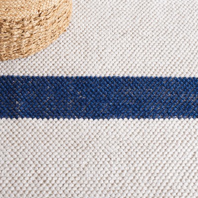 Ivory and Navy Striped Wool Flat Woven 4' x 6' Rug