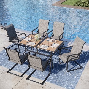 Captiva Designs 7pc Patio Dining Set with Steel Frame Rectangle Table & C-spring Sling Chairs - 1 of 4