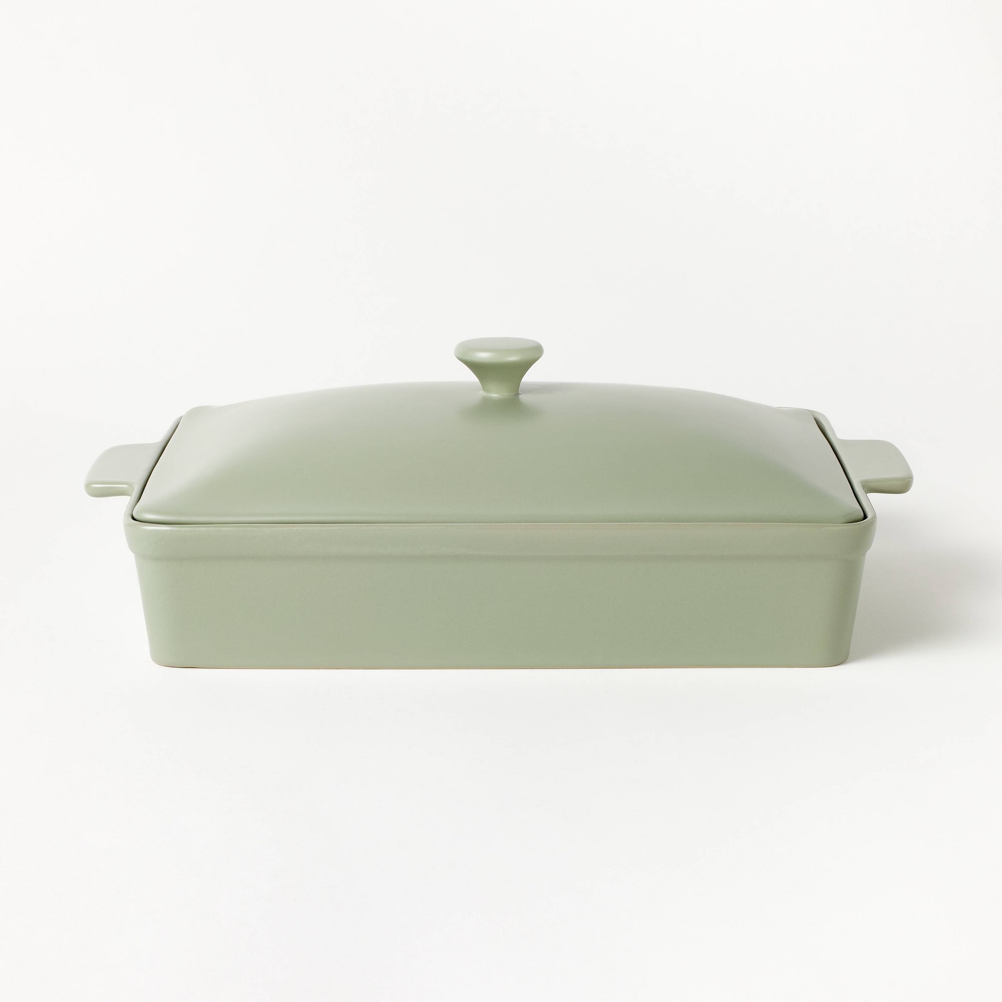 4qt Stoneware Rectangle Baking Dish with Lid Sage Green - Figmint™