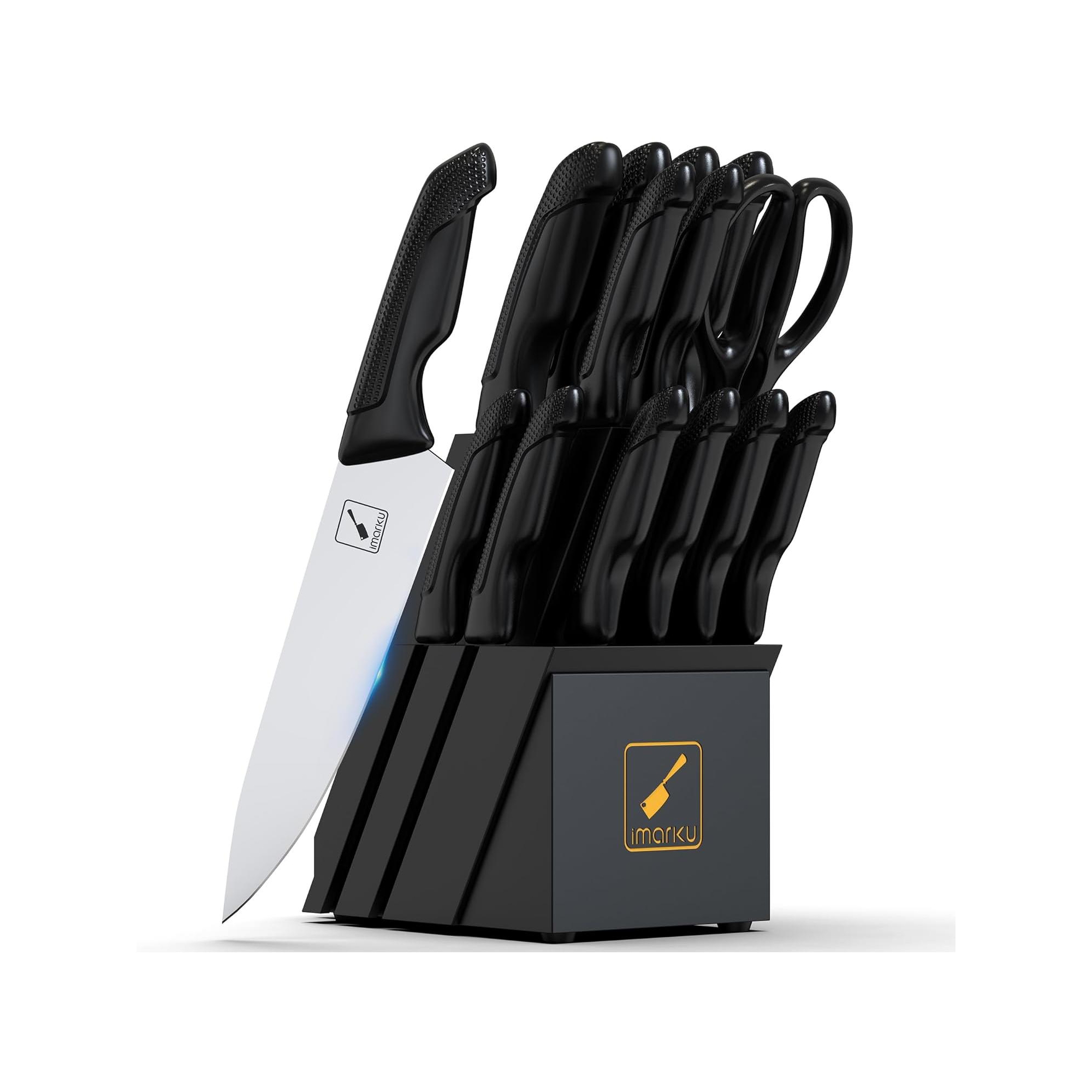 imarku 14PCS Japanese High Carbon Stainless Steel Knife Set Features a Built-in Sharpener, Dishwasher-Safe Design, Kitchen Essentials