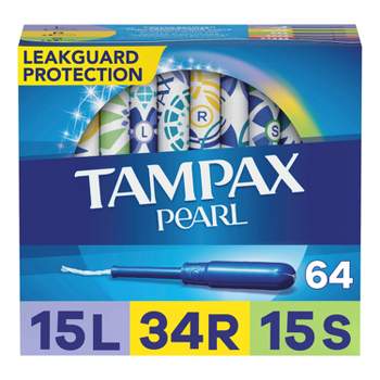 Tampax Pearl Tampons Trio Pack with Plastic Applicator and LeakGuard Braid - Light/Regular/Super Absorbency - Unscented - 64ct
