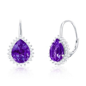 Simona Sterling Silver, Pearshaped Halo Gem Earrings - Amethyst & White Topaz - Purple - 1 of 3