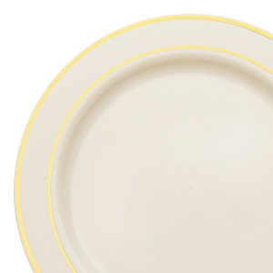 Smarty Had A Party 7.5" Ivory with Gold Edge Rim Plastic Appetizer/Salad Plates (120 Plates) - 1 of 4