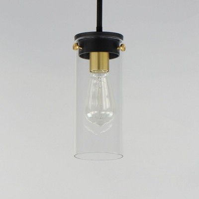 Black and Satin Brass Mini Pendant Light with Clear Glass Shade