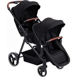Double Stroller Track Tandem Stroller for Infant and Toddler, Foldable Pushchair Bassinet Pram, Adjustable Reversible Seat - 1 of 4