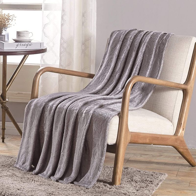 Sheridan Super Soft and Cozy Dama Scroll Embossed Throw Blanket 50" x 60", 1 of 5