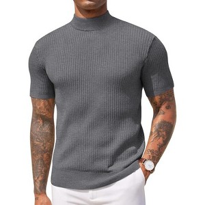 COOFANDY Men's Mock Turtleneck Sweater Short Sleeve Casual Basic Tops Ribbed Knit Pullover Solid Tee - 1 of 4