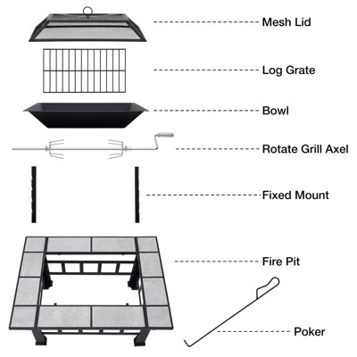Large Black Wood-Burning Fire Pit Table with Grill