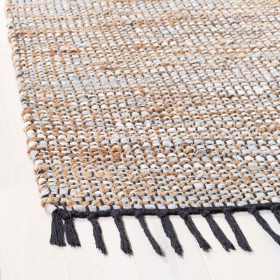 Handwoven Vintage Silver Leather 6' Square Area Rug