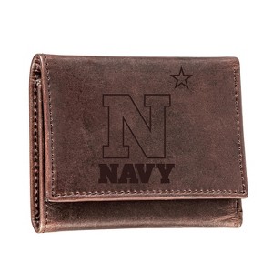 Evergreen NCAA Navy Midshipmen Brown Leather Trifold Wallet Officially Licensed with Gift Box - 1 of 1