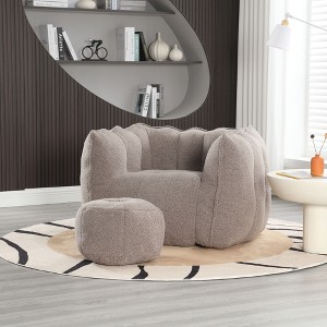 CAVINAS Chenille Bean Bag Chair with Footstool,Square Lazy Sofa Chair with High Resilient Foam and Armrests,Cozy Lounge Chair for Living Room - 1 of 4