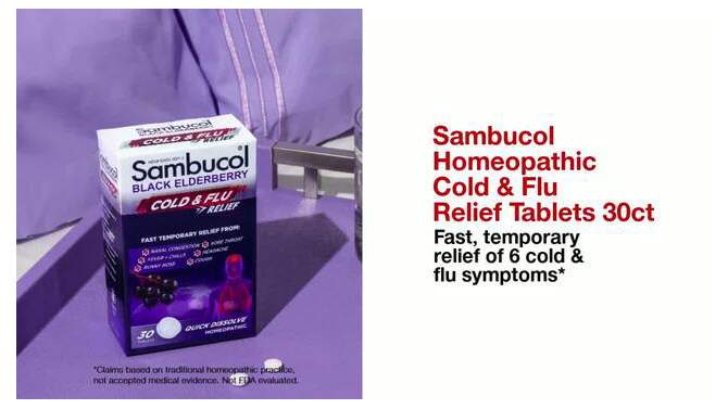 Sambucol Black Elderberry Homeopathic Cold &#38; Flu Relief Tablets - 30ct, 2 of 12, play video