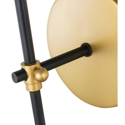 Brass and Black Wall Sconce with White Linen Shade