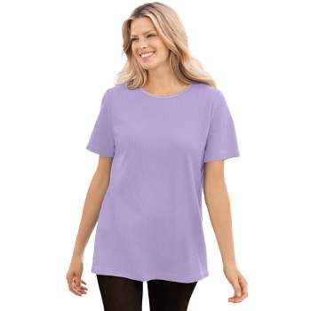 Woman Within Women's Plus Size Thermal Short-Sleeve Satin-Trim Tee
