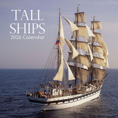 2026 Square Wall Calendar, Tall Ships, 16-Month Transport Theme with 180 Reminder Stickers (12x12 In)