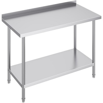 48x24 Stainless Steel Prep Table with Backsplash, NSF Commercial Work Table with Large Undershelf & Adjustable Feet for Restaurant, Home & Hotel