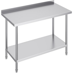 48x24 Stainless Steel Prep Table with Backsplash, NSF Commercial Work Table with Large Undershelf & Adjustable Feet for Restaurant, Home & Hotel - 1 of 4