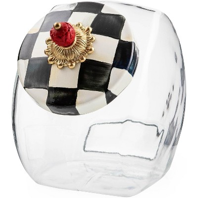 1-Gallon Capacity Glass Cookie Jar with Enamel Lid, Black-and-White Courtly Check Treat Jar