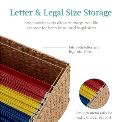 Natural Rubberwood Vertical Rolling File Cabinet with Water Hyacinth Baskets