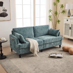 Okak Modern Chenille 2-Seater Loveseat Sofa with 2 Pillows & Sturdy Soild Wood Feets,Upholstered Armchair Sofa Couch for Living Room - 1 of 4