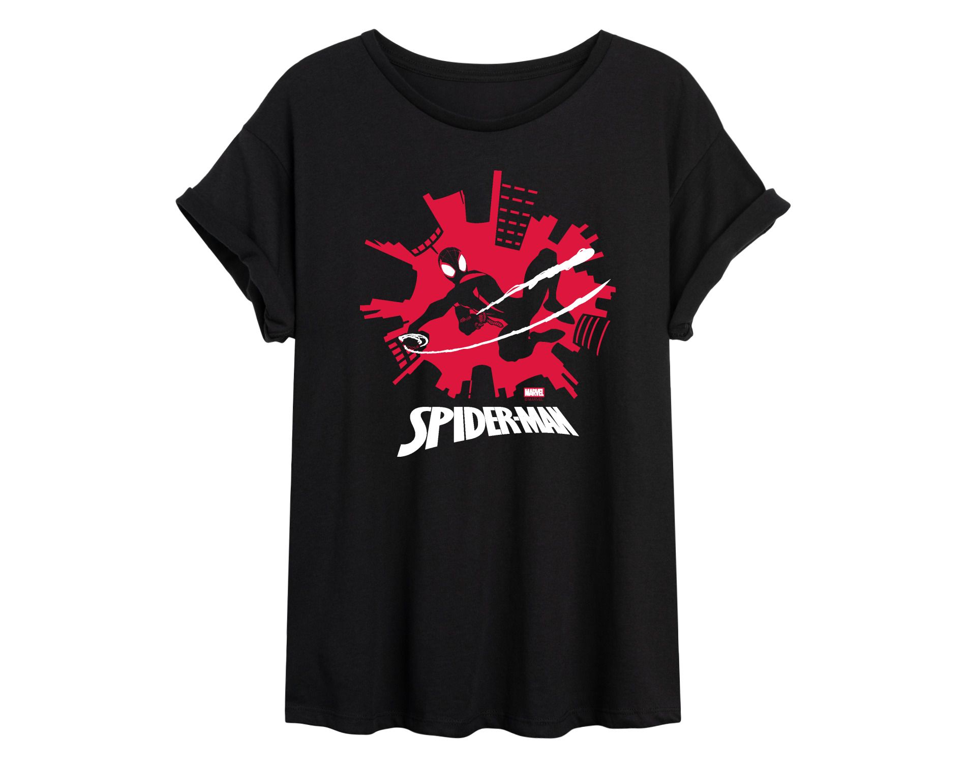 Women's Marvel Spider-Man Miles Skyline Oversized Graphic T-Shirt - Black - Medium