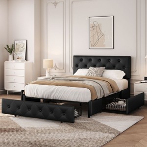 Yaheetech Upholstered Faux Leather Bed Frame with Adjustable Headboard - 1 of 4