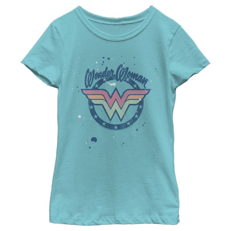 Girl's Wonder Woman Paint Splatter Logo T-Shirt, 1 of 5