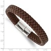 Black Bow Jewelry 12mm Stainless Steel & Brown Leather Braided Bracelet, 8.5 Inch - 4 of 4