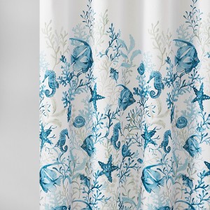 Oceana Watercolor Sea Life Linen Textured Shower Curtain Blue Single 72x72 - 1 of 4