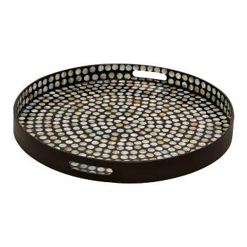3" x 24" Round Lacquer and Shell Tray with Handles Black/White - Olivia & May